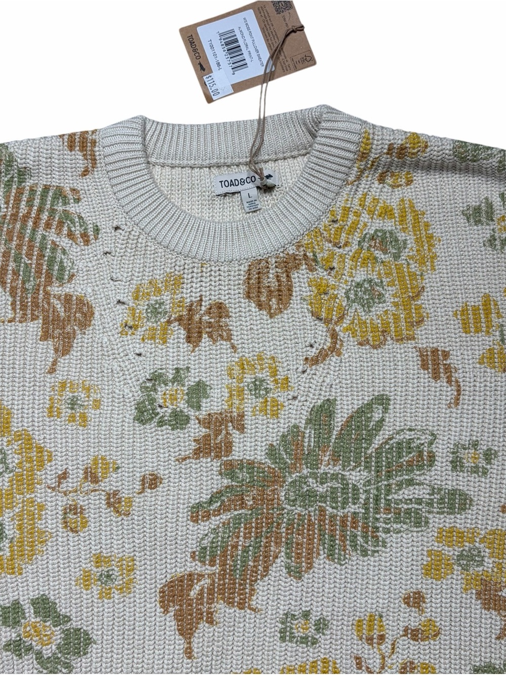 New With Tags Toad & Co Ws Moss Point Pullover Sweater Almond Floral Size L $115 - Picture 5 of 7